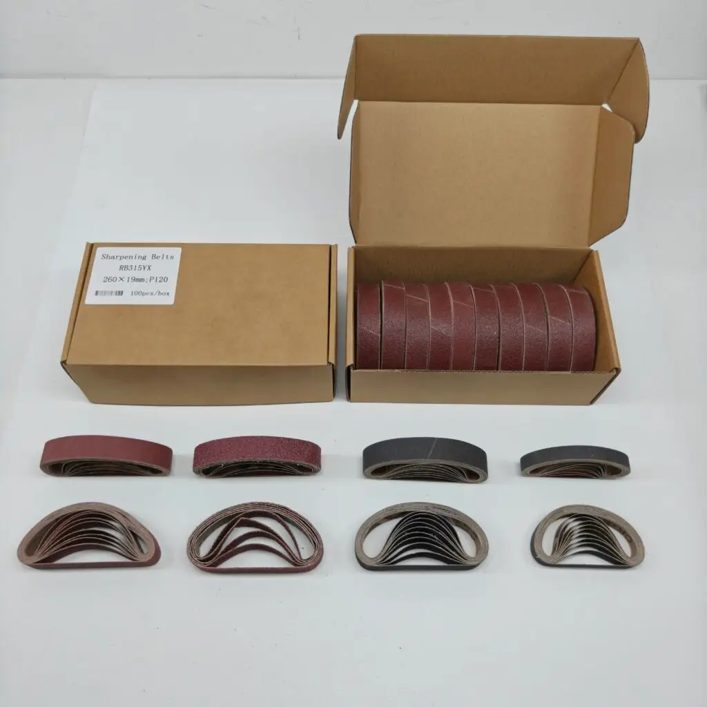 Sharpening belts labeled and packed in export cartons